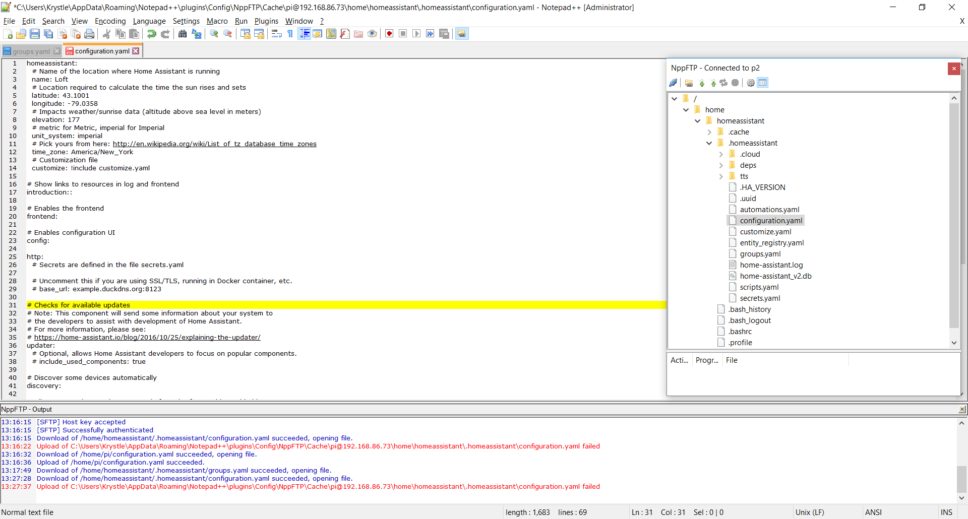 Not able to save configuration.yaml in notepad++ Configuration Home