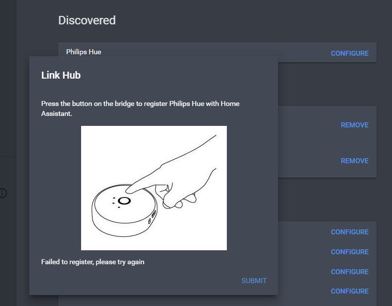 Hue bridge discovered but not registering - Configuration - Home